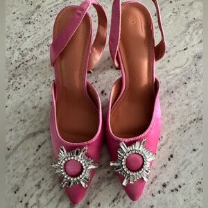 Pink Women's Slingback heels with Crystal Embellishments